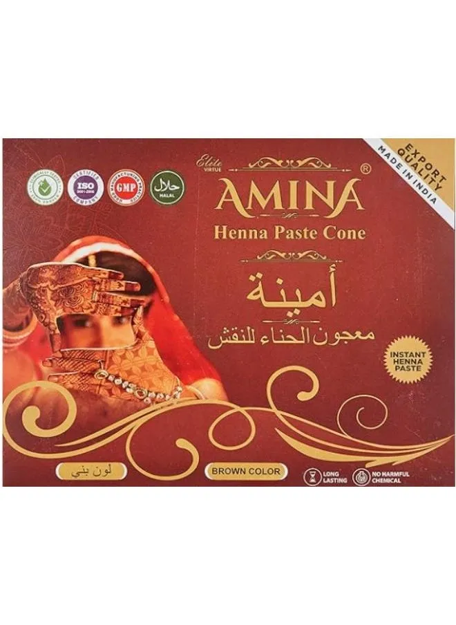 Amina Instant Organic Natural Herbal Henna Paste Embossing Cones 25g Each - Brown (Pack of 12)-1