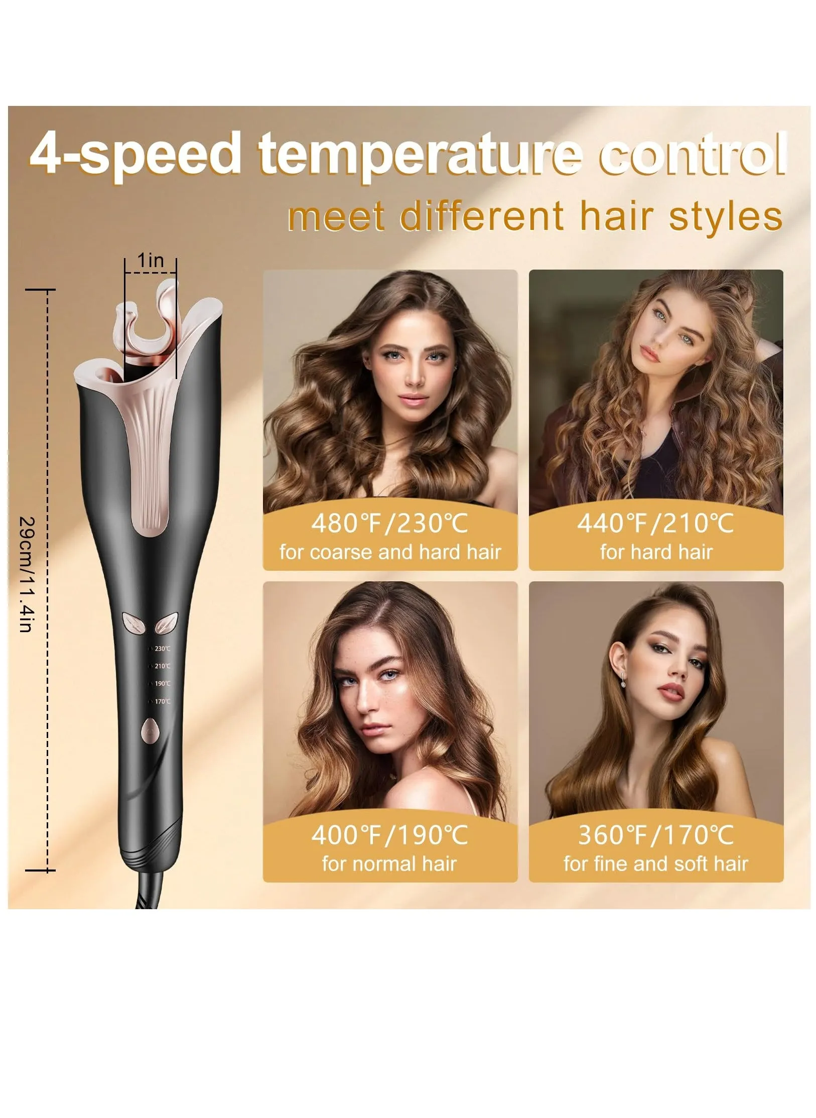 Automatic Curling Iron 1 inch Rotating Curling Iron Automatic Hair Curler Beach Waver Curling Iron for Long & Medium Hair with 4 Temp, Dual Voltage, Anti-Scald-2