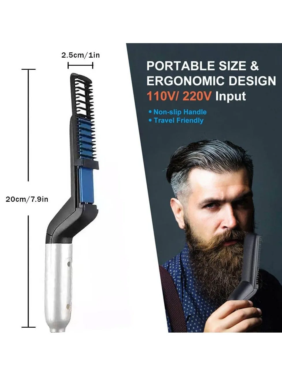 Beard Straightener for Men, Hair Brush, Straightening Comb, Quick Heated Anti Scald Multifunctional Ionic Comb Styler Tools-2