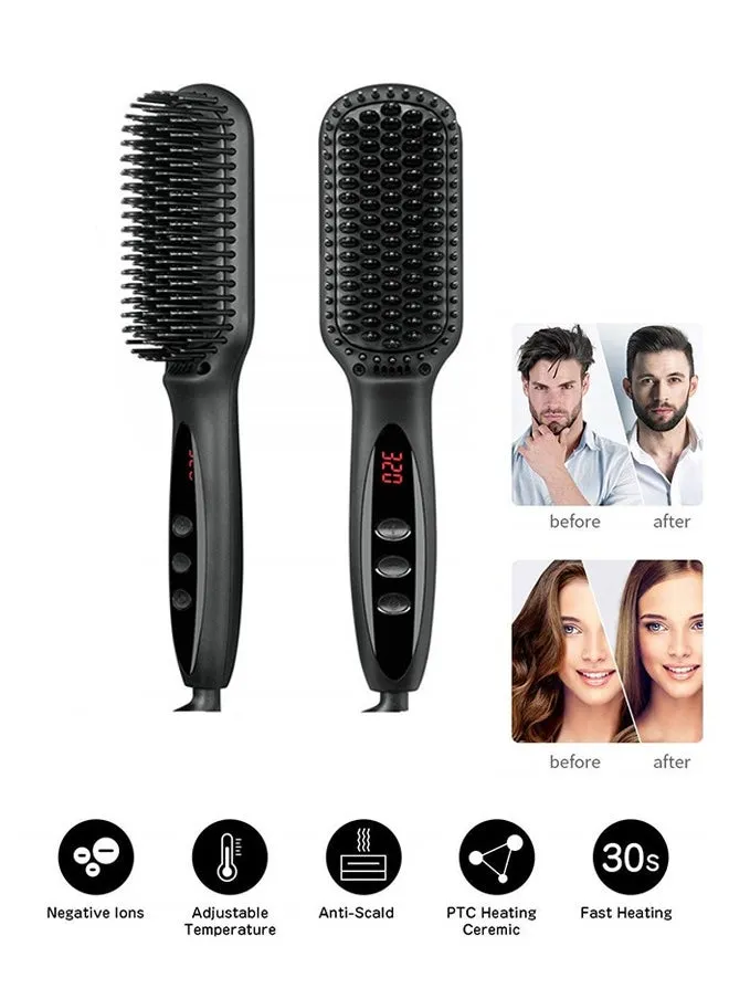 Beard Straightener Hair Straightening Brush Curling Iron 3 in 1 Hair Straighteners 30s Fast Heating Black-1