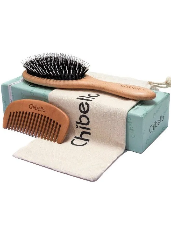 Boar Bristle Hair Brush Set For Thick And Normal Hair. Hand Polished Natural Wood Handle For A Refined Look And Feel. Restore Healthy Shine Improve Growth Reduce Breakage-1