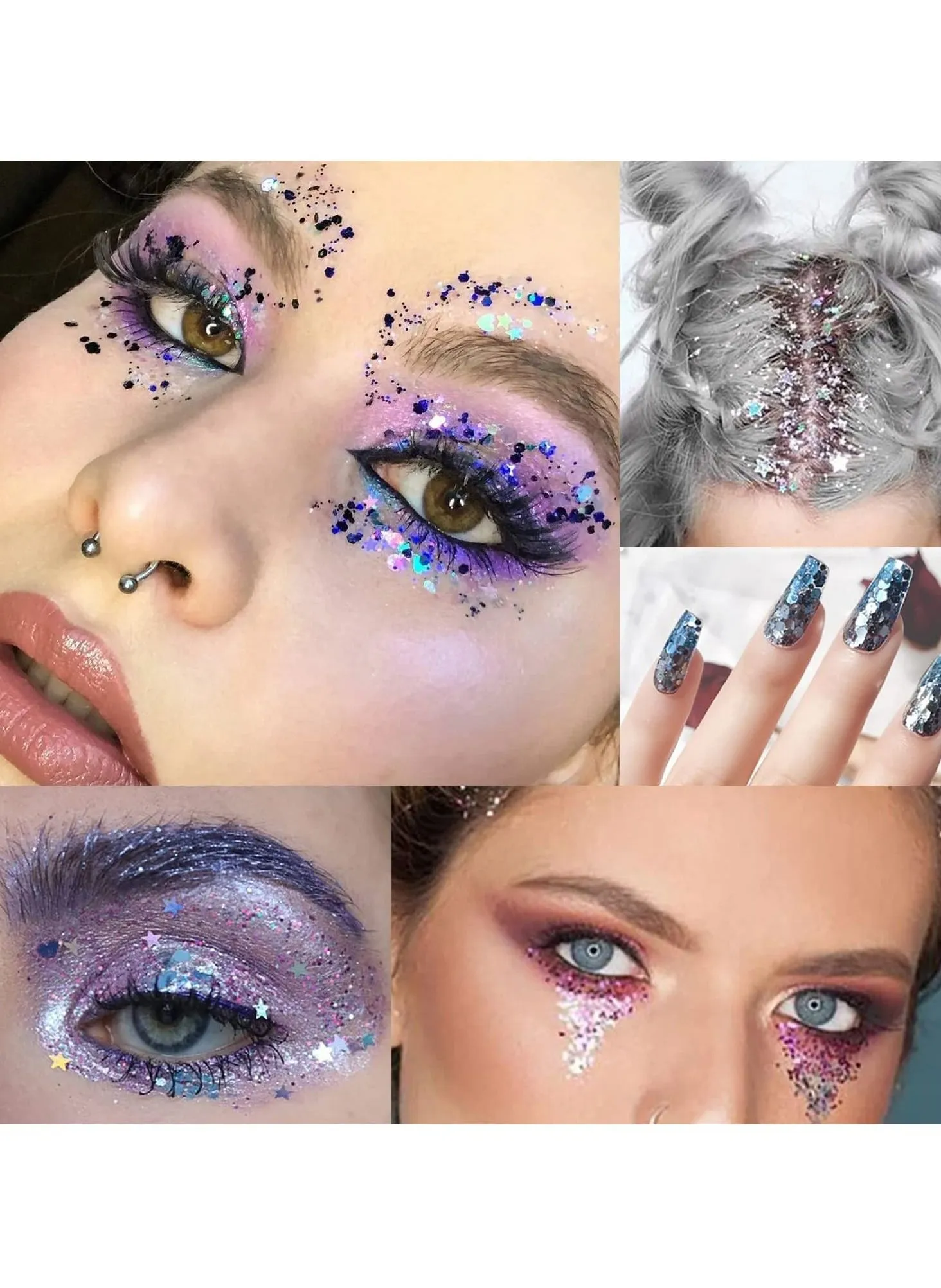 Body Glitter Gel Nail Hair Body Face Flash Eye shadow Glitter Cream Chunky Glitter Mermaid Scale Sequins Festival Painting Decoration Makeup-2