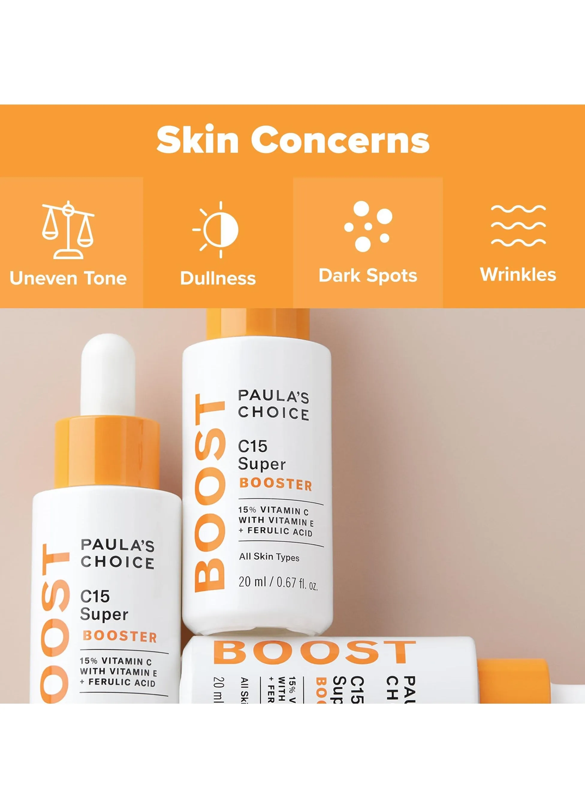 BOOST C15 Super Booster، سيروم فيتامين سي 15٪، يضيء تغير اللون وتفاوت اللون، لطيف ومناسب لجميع أنواع البشرة-2