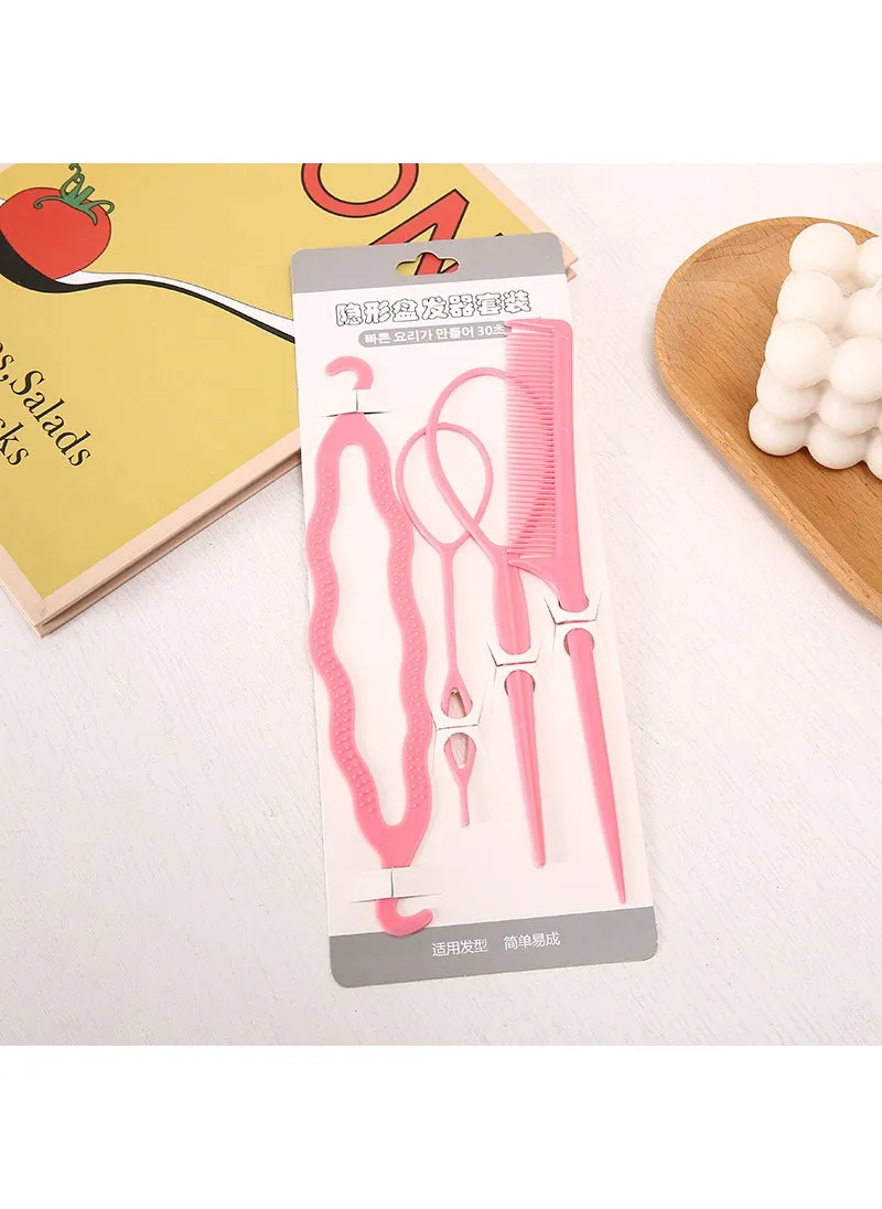 Braiding Tool Hair Styling Accessories Pink [four-piece set]]-1