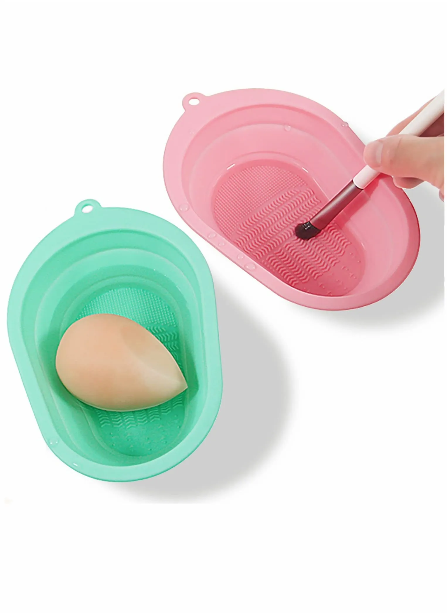 Brush, Makeup Brush Cleaning Mat, Silicone Makeup Brush Scrubber, Cosmetic Brush Cleaner, Brush Cleaning Pad, Foldable Makeup Brush, for Makeup Brush, Makeup Sponge (Pink & Green)-1