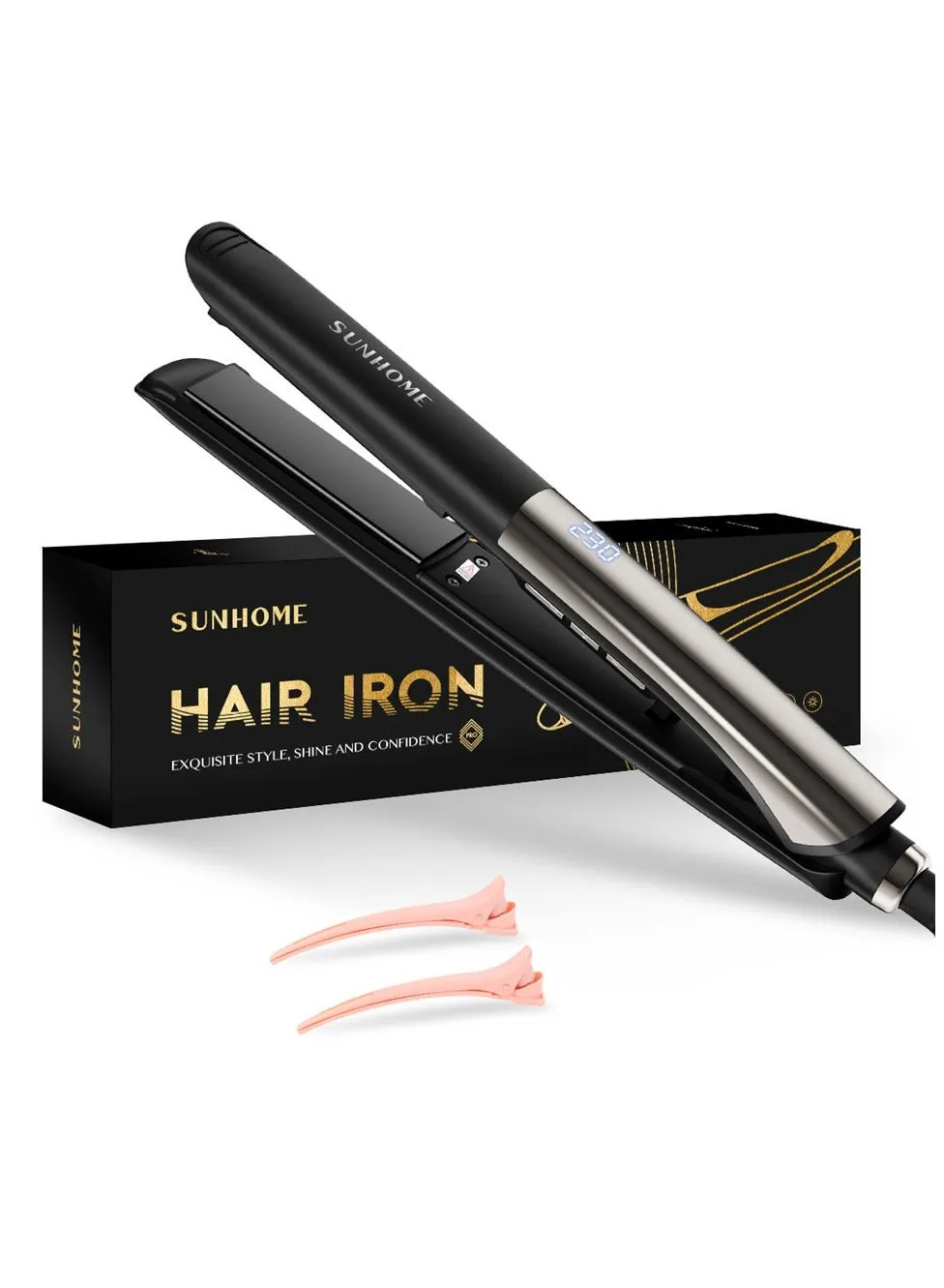 Ceramic Hair Straightener, 2 in 1 Hair Straighteners and Curlers with Ceramic Coating for Smooth Glide, 10 Second Heat up, Up to 230°C, Lasting Results for Curl/Wave/Straighten Hair Grey-1