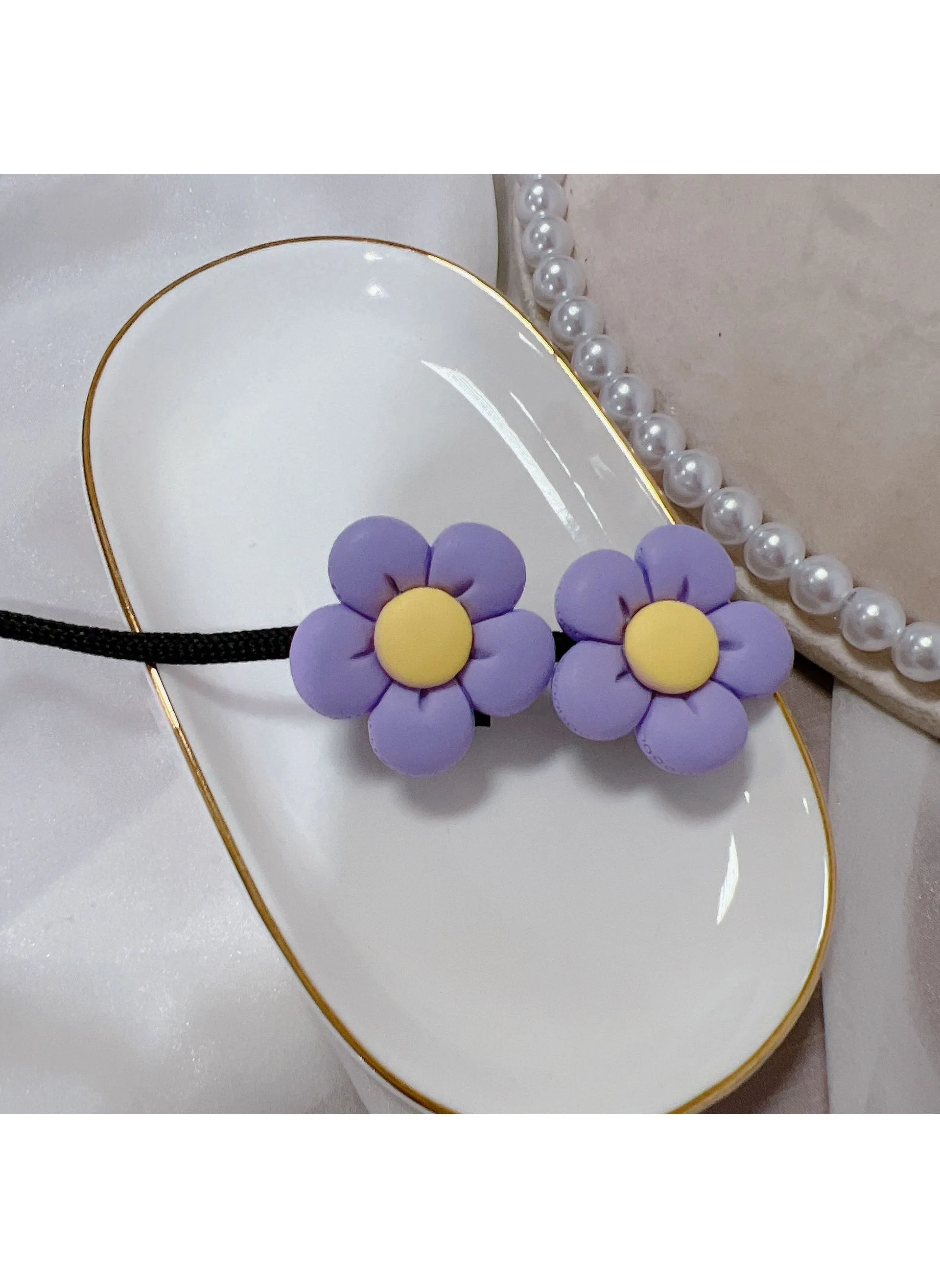 Colorful Flower Hair Ties Kids Bun Maker Purple hard double flower coil hair Rod-1