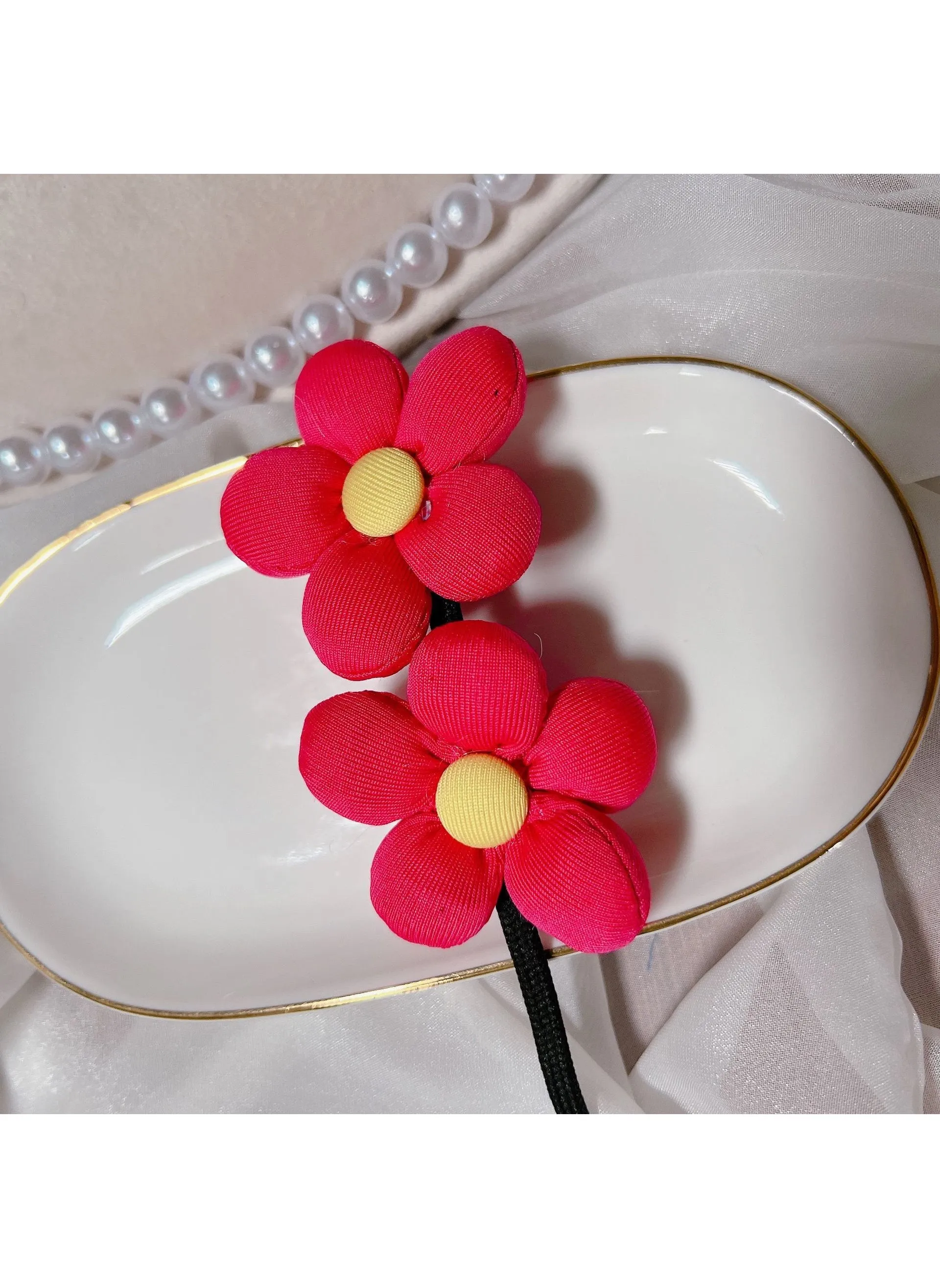 Colorful Flower Hair Ties Kids Bun Maker Two pink flower plate hair Rod-1