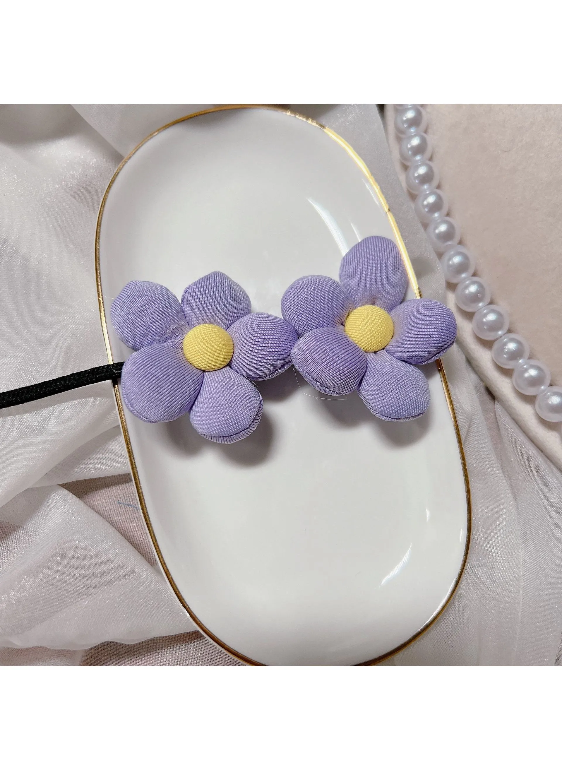 Colorful Flower Hair Ties Kids Bun Maker Two purple flower plate hair Rod-1