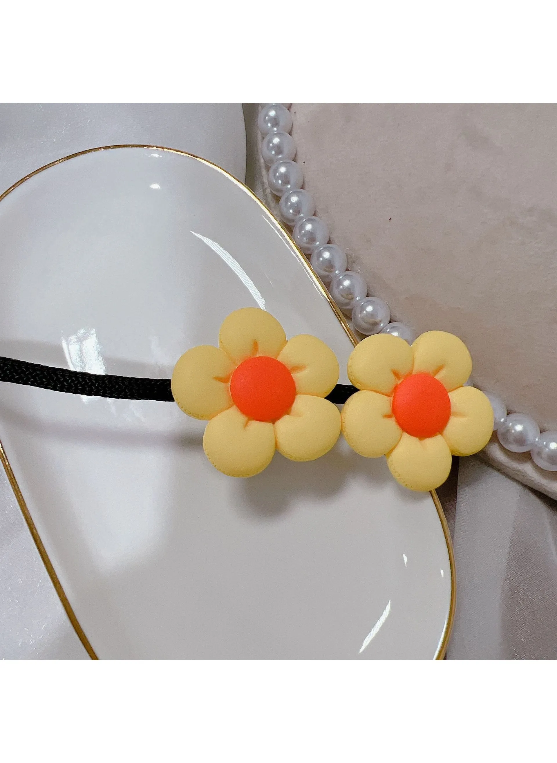 Colorful Flower Hair Ties Kids Bun Maker Yellow hard double flower Rod-1