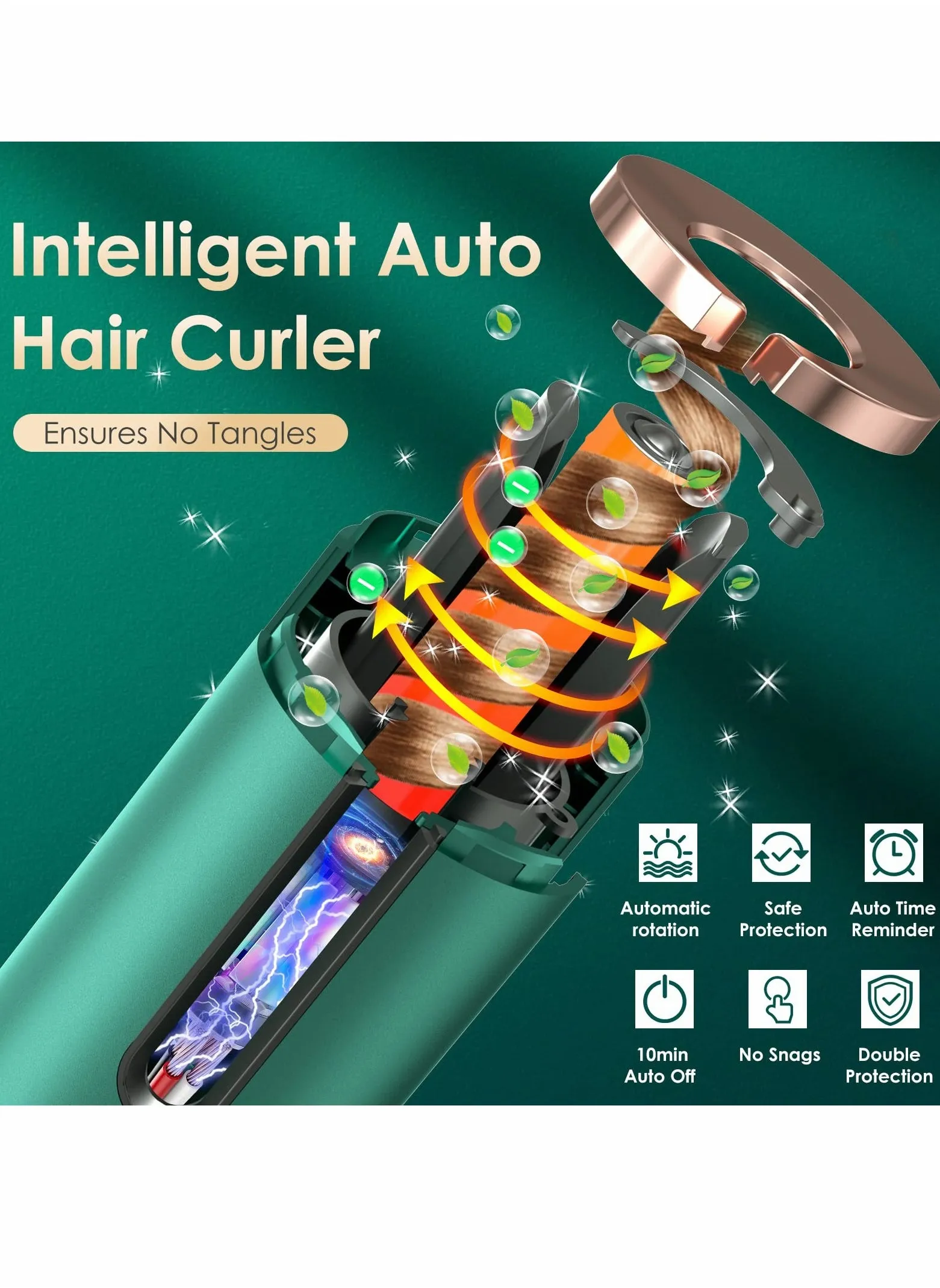 Cordless Hair Curler, Automatic Curling Iron 6 Adjustable Temperature & Timer 5200mAh Rechargeable LCD Display Rotating PTC Ceramic Curling Wand Hair Wavers for Long & Short Hair Home Travel-2