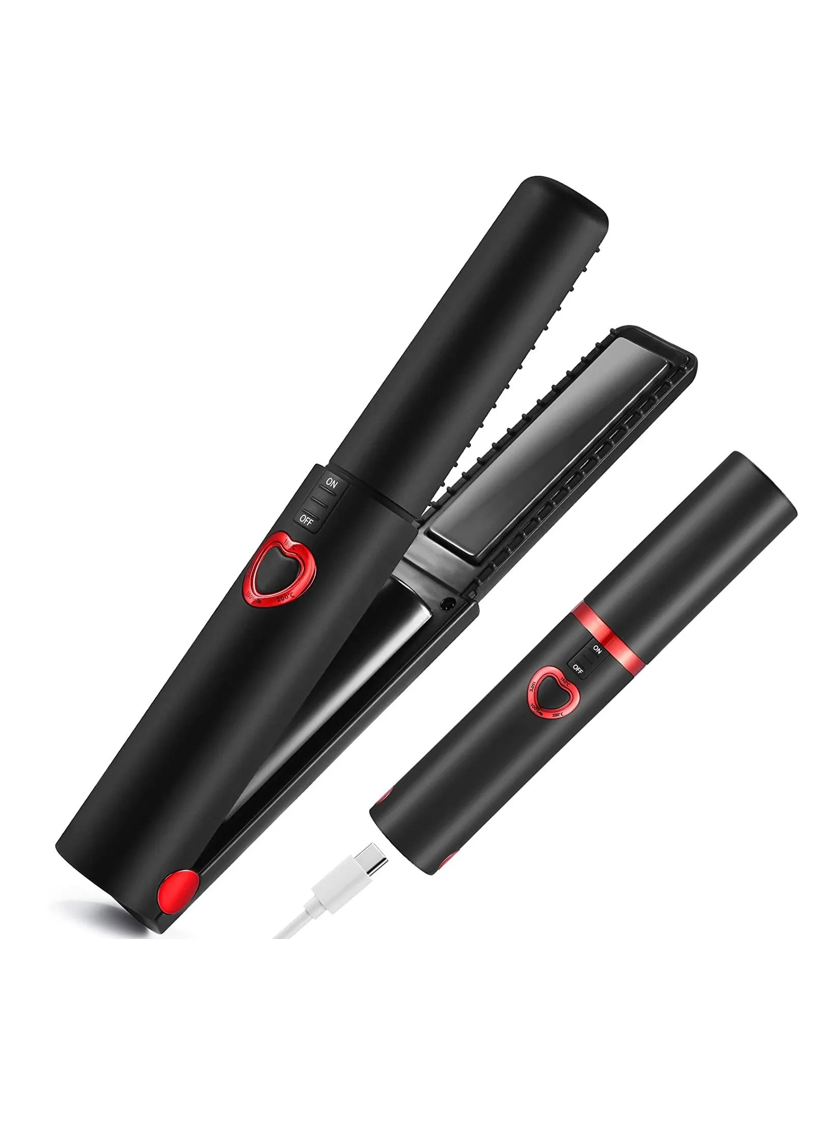 Cordless Hair Straightener and Curler, Mini Cordless Ceramic Coated Flat Iron 2 in 1, Portable with USB-C Rechargeable 4800mAh Battery, Anti-Scald and 3 Adjustable Temp, Dual Voltage, 1 Pcs-1