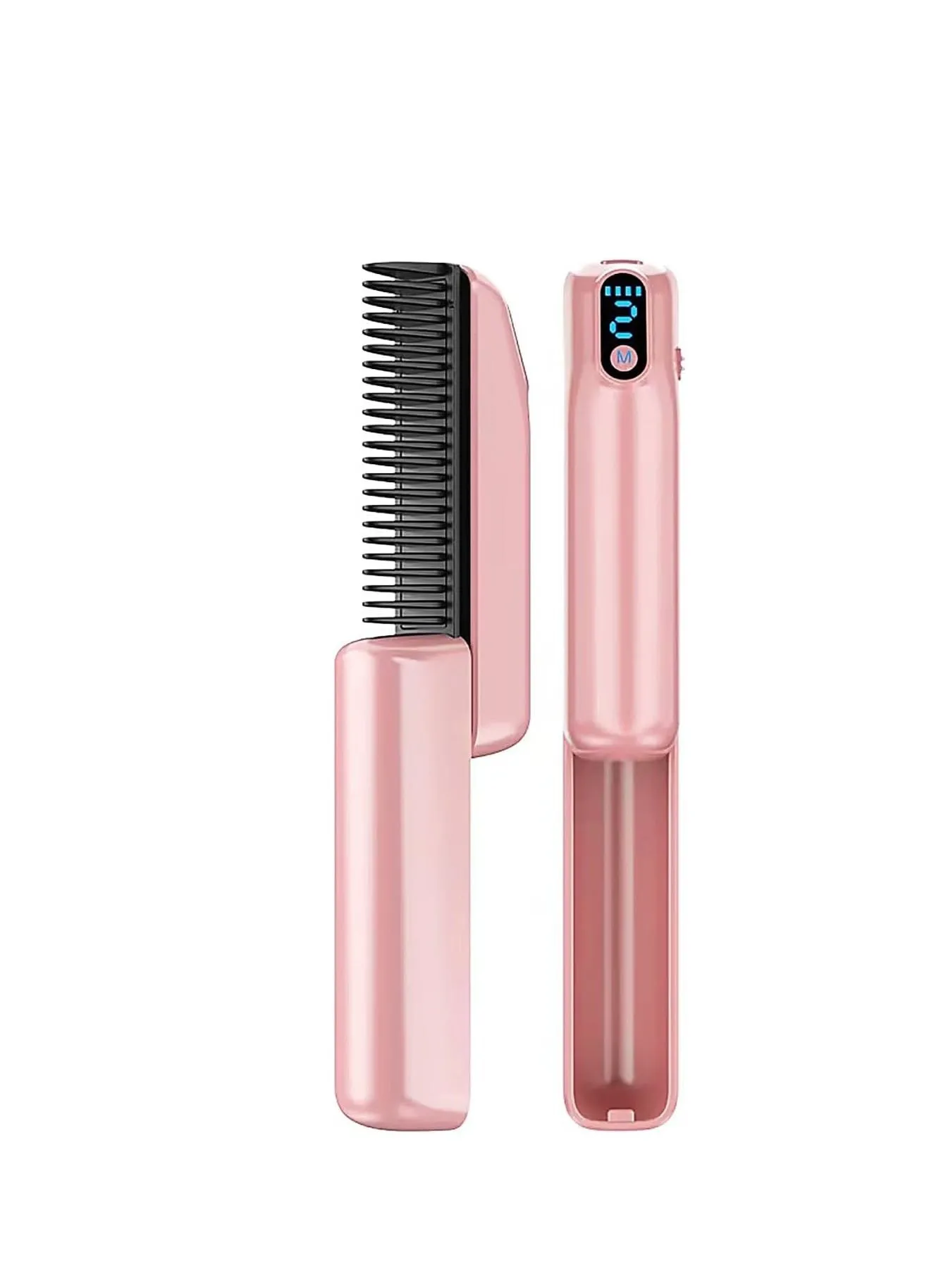 Cordless Hair Straightener Brush for Women, Portable Electric Hair Straightening Comb with Negative Ions, 30s Fast Heating, Dual Temperature Adjustable for Travel, Suitable for Many Hairs (Pink)-1