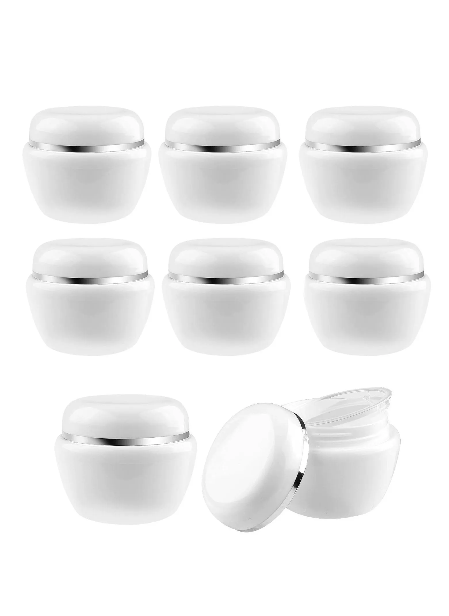 Cosmetic Sample Jars, Refillable 50ml/50g White Plastic Travel Pot Containers with Silver Dome Lids and Inner Liners for Makeup Creams Beauty Nails Jewelry 8Pcs-1