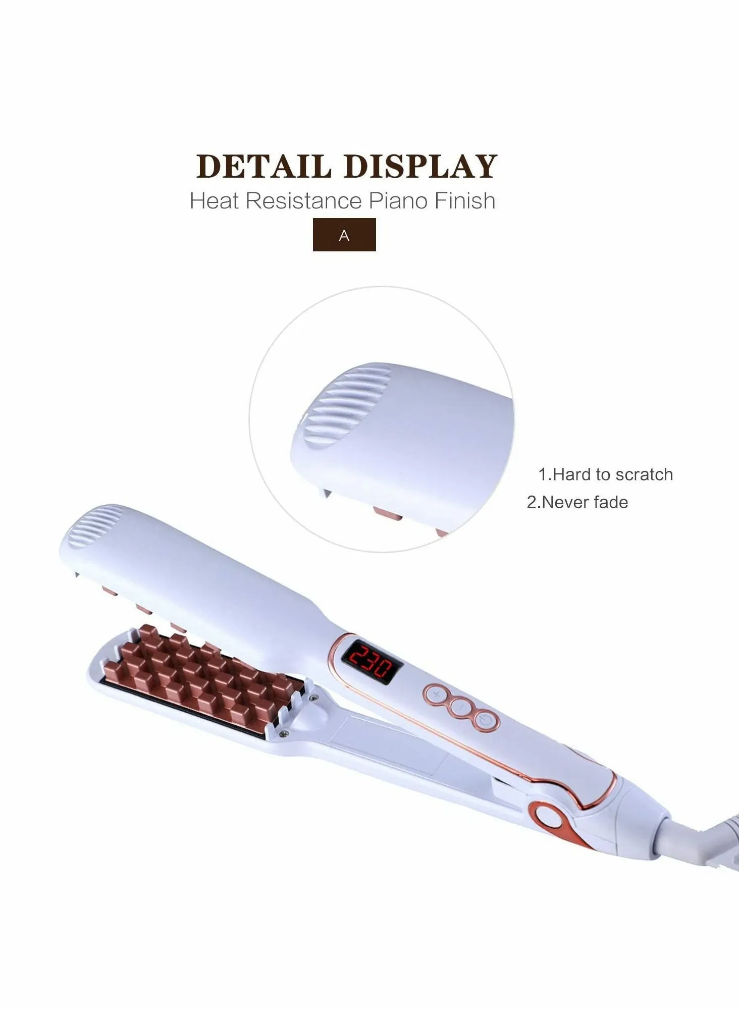 Crimping Iron, Hair Volumizer Tool Volumizing Iron for Women Fluffer Lifter Ceramic Tourmaline Wide Crimper LCD Display - White-2