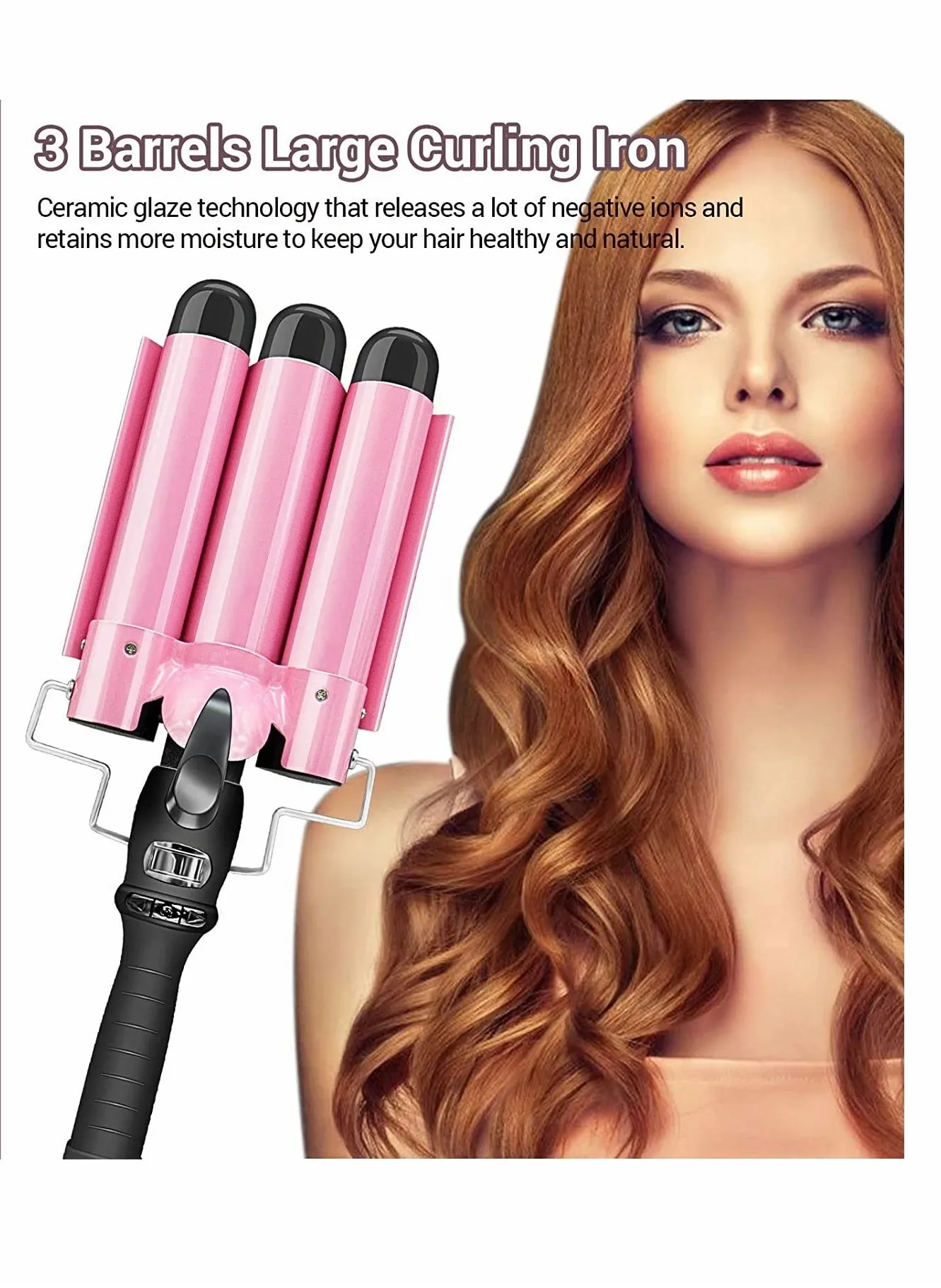 Curling Iron Wand3 Barrel Curling Iron Upgraded25mm 3 Barrel Curling Iron Wand Instant Heating Temperature Adjustable Ceramic Hair Curling Iron with LCD Temp DisplayLongorShort Hair Curlers-1