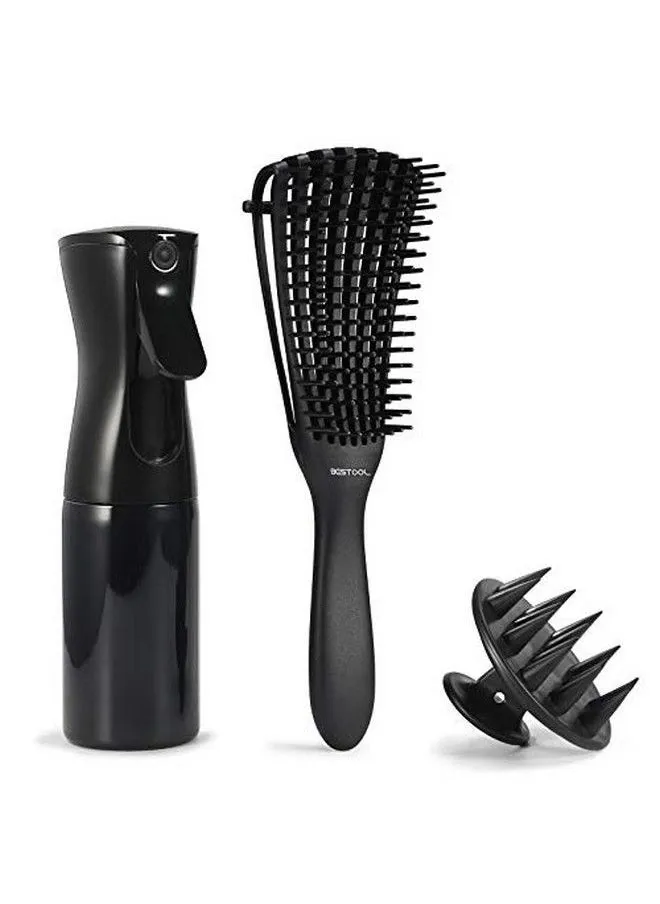 Detangling Brush For Curly Hair 3 Pcs Hair Brush Set With Detangler Brush 5Oz Spray Bottle Silicone Shampoo Brush Great For L Curly Thick All Wet Or Dry Hair (Black)-1