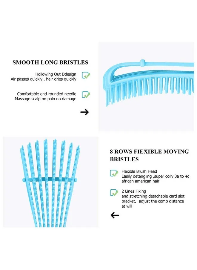 فرشاة فك تشابك الشعر، فرشاة فك تشابك الشعر للبالغين والأطفال، مجموعة مشط للشعر المجعد والمموج للشعر الرطب والجاف، نوع أمريكي أفريقي 3A4C، قبضة مريحة سهلة التنظيف (أزرق)-2