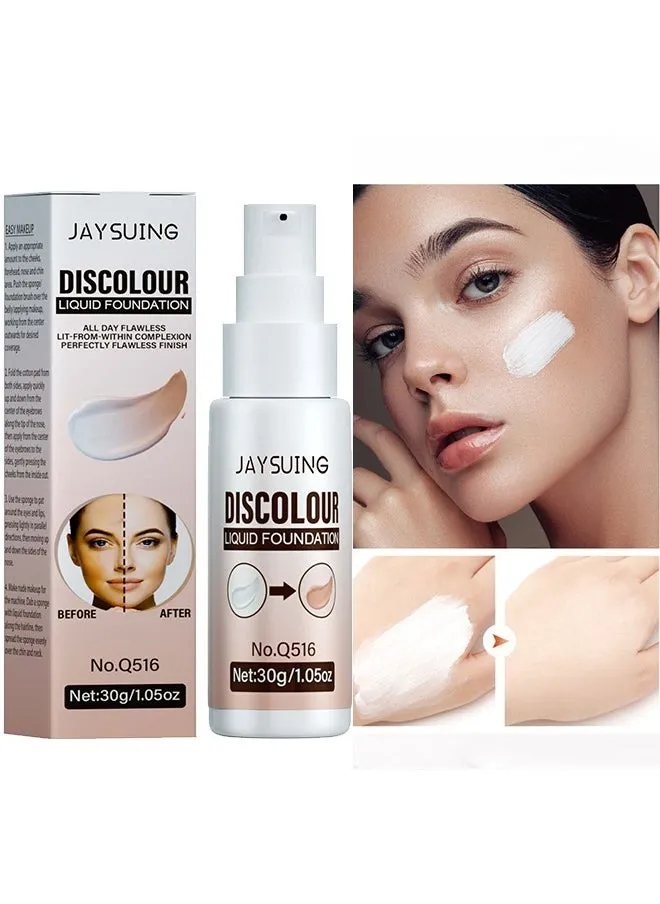 Discolour Liquid Foundaton-Color Changing Liquid Foundation, for Different Skin Tone, Foundation Makeup Base Nude Face Liquid Full Coverage Concealer 30G-1