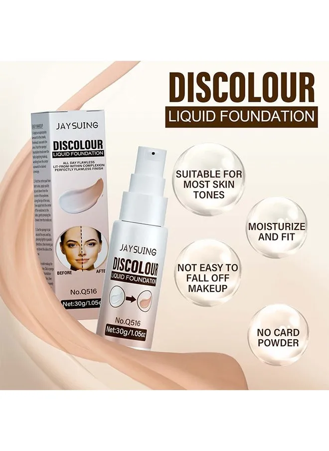 Discolour Liquid Foundaton-Color Changing Liquid Foundation, for Different Skin Tone, Foundation Makeup Base Nude Face Liquid Full Coverage Concealer 30G-2