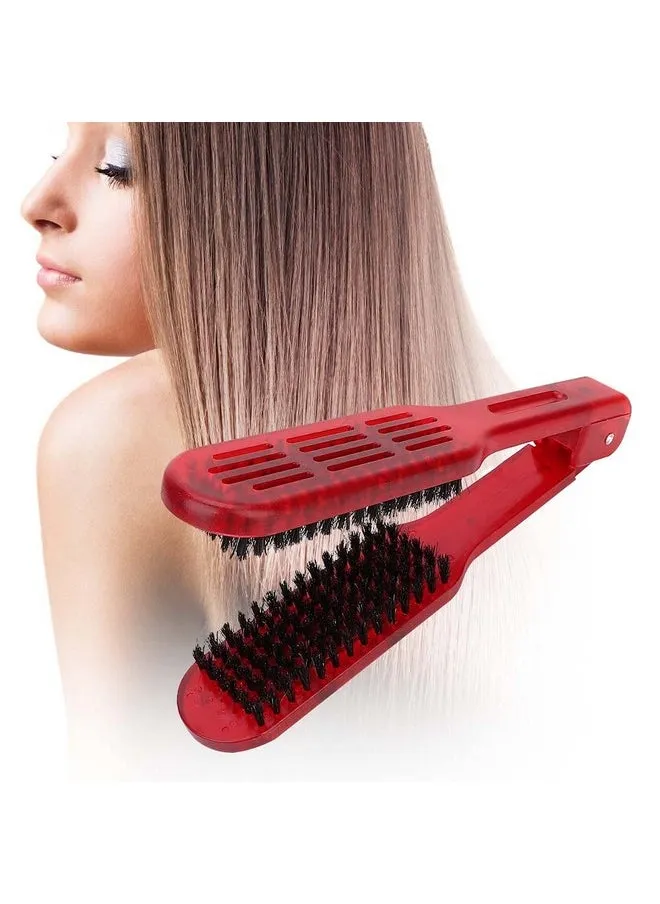 Double Sided Brush Hair Straightening Comb Tool Splint Vshape Tools Bristle For Home Barber Shop[Red]-1