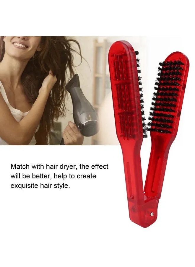 Double Sided Brush Hair Straightening Comb Tool Splint Vshape Tools Bristle For Home Barber Shop[Red]-2