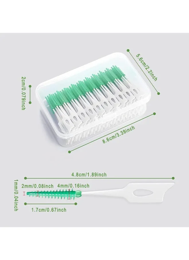 فرش بين الأسنان مزدوجة الاستخدام ، 150 قطعة سيليكون مزدوج الاستخدام مع علبة تخزين ، خيط تنظيف الأسنان ، أدوات تنظيف الأسنان (أخضر)-2