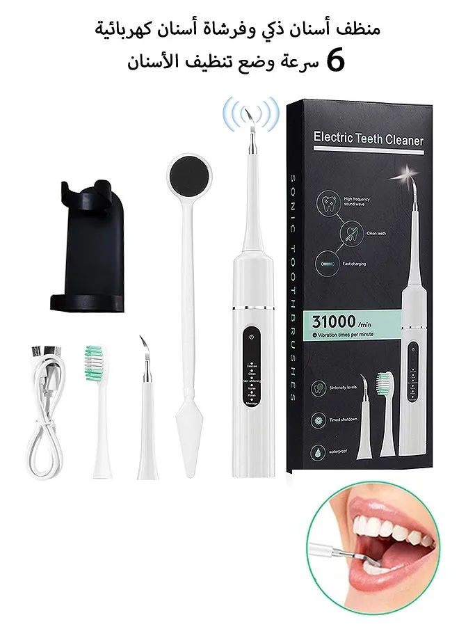 Electric Toothbrush with Water Flosser, 6 modes Teeth Cleaning Kit, One Switch from Sonic Brushing to Water Flossing for Home Travel (White)-1