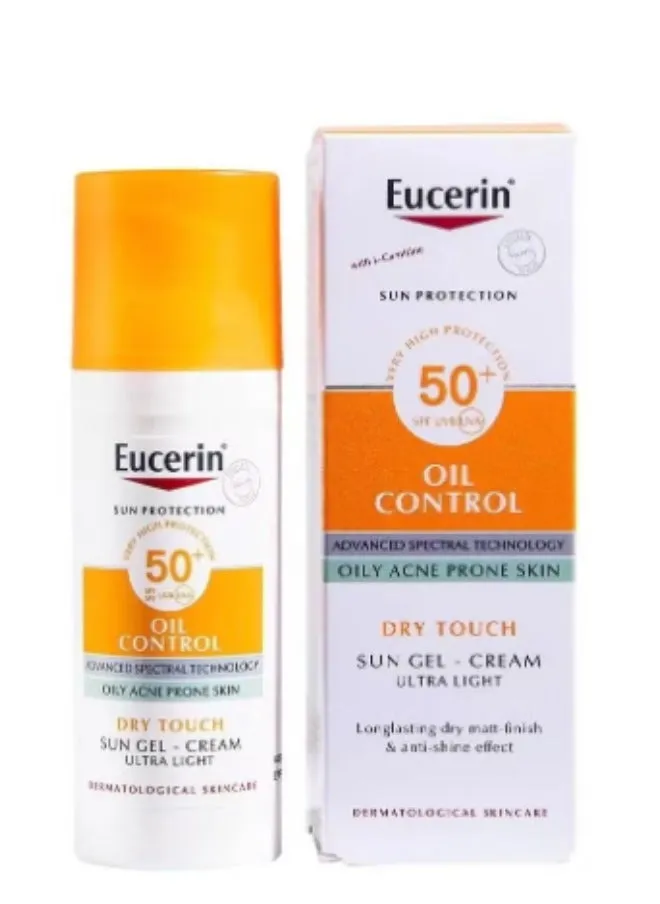 Eucerin sun protection very high protec tion 50+ SPF UVB UVA Oil Control advanced spectral technology oily acne prone skin dry touch sun gel - cream ultra light 50ml-1