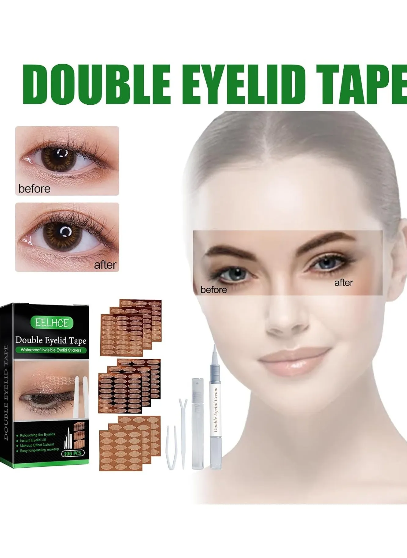 Eyelid Tape Stickers 396 PCS Double Strips, Instant Eye Lift Without Surgery, Perfect for Hooded, Droopy Uneven-2