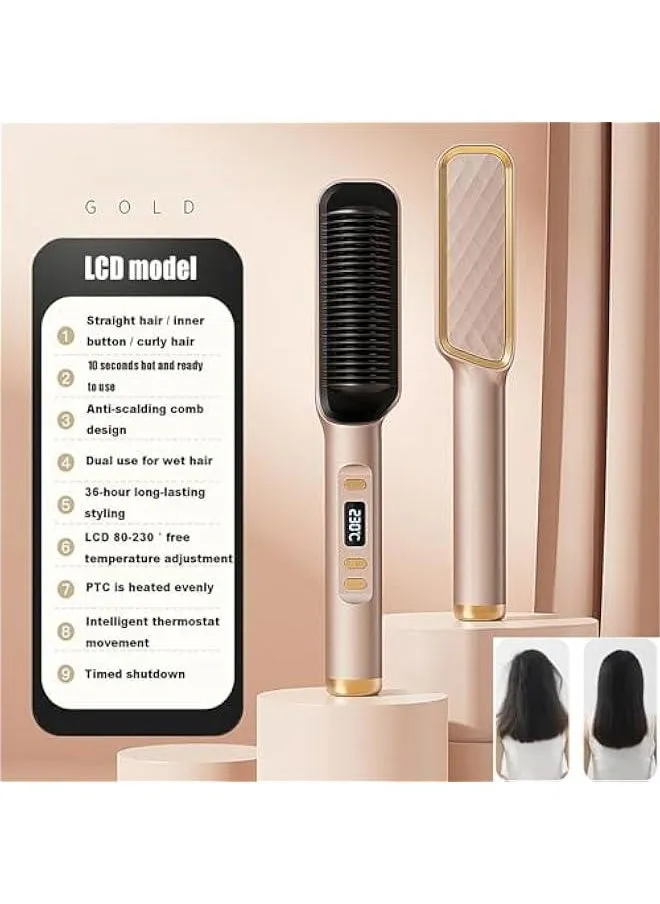 Fast Heated Hair Straightening Brush with 30 Speeds - Negative Ion Styling Comb for Home and Salon - Electric Hot Comb with 5 Temperature Settings - Suitable for Fast Hair Styling-2