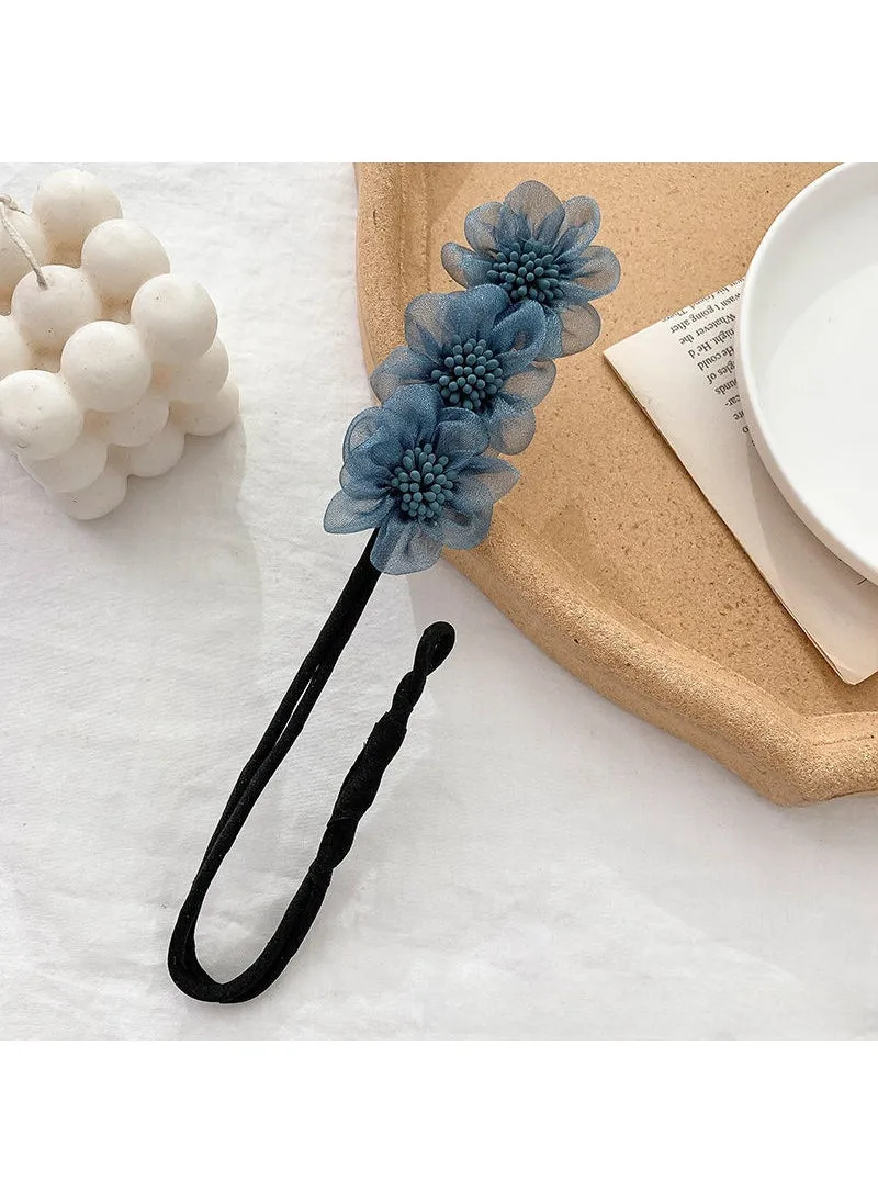 Floral Twist Hair Bun Maker Women Pearl Korean HeadwearBlue flower hair curler Blue flower hair curler-1