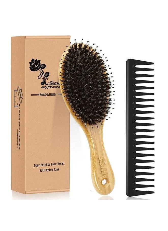 Hair Brush Comb Set Boar Bristle Hairbrush For Curly Thick Long Fine Dry Wet Hairbest Travel Bamboo Paddle Detangler Detangling Hair Brushes For Women Men Kids Adding Shine Smoothing Hair-1