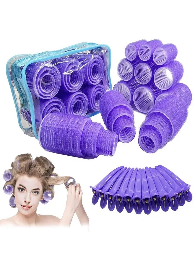 Hair Curlers Rollers Set 30Pcs 3 Sizes Self Grip Holding Hair Rollers Curlers For Long Medium Short Thick Fine Thin Hair Bangs Volume (Purple)-1