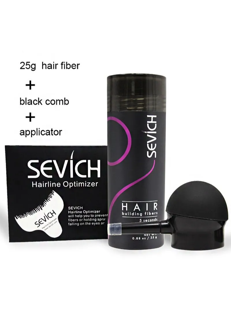 Hair Fibers for Thinning Hair Fiber Applicator 3-in-1 Set， Natural Concealing Hair Building Fibers，Long-Lasting Spray with Accessory for Crisp Hairlines, Thicker Beard & Styling (Black 25g)-1