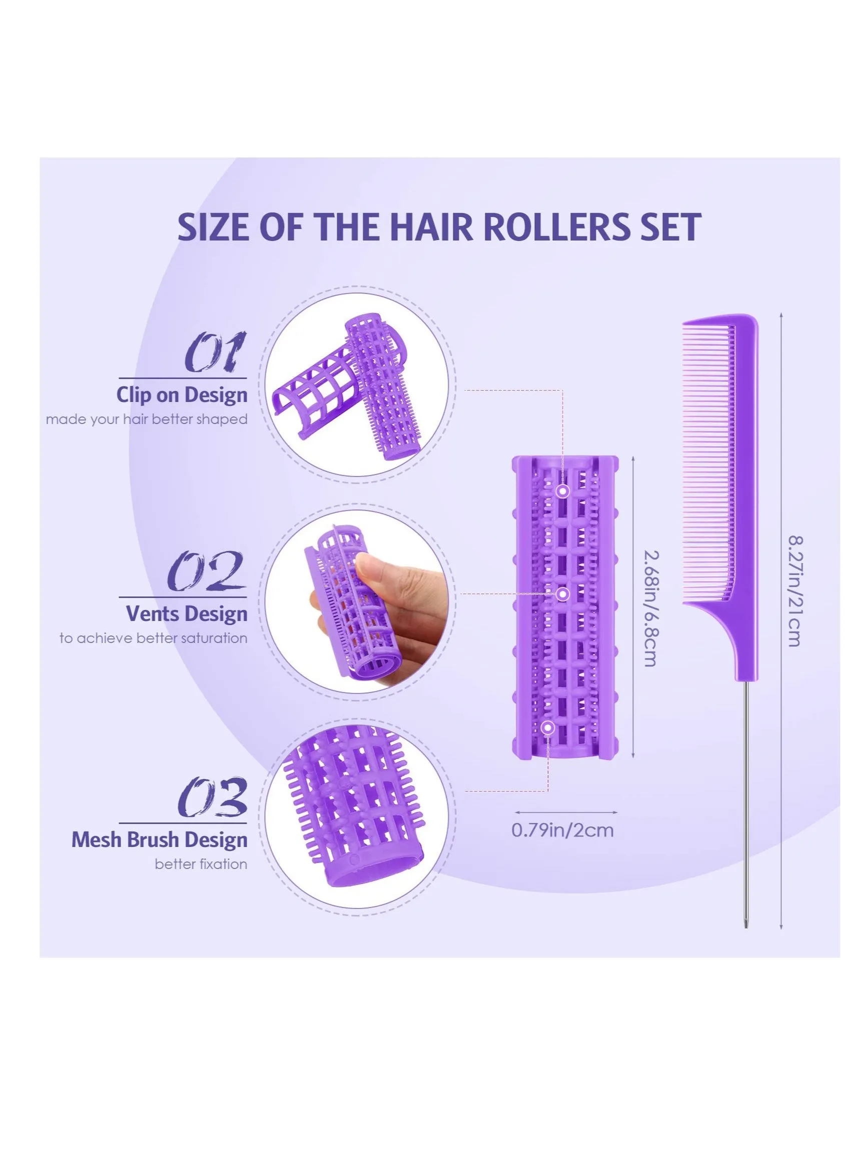 Hair Roller, 24 Pcs Small Size Plastic Hair Rollers, Hair Curlers with Steel Pintail Comb, Self Grip Rollers,  for Short Hair Long No Heat Hair Curlers Hair Hairdressing Styling Tools-2