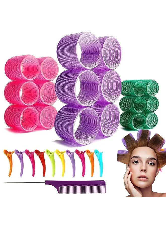 Hair Rollers Set Self Grip Jumbo 2.5 Inch Hair Rollers Curlerssalon Hair Dressing Rollers For Hair Diy Curly Hairstyle Tools For Women Multicolor 3 Size 10 Clips 18 Packs (64Mm 48Mm 36Mm 18Pack)1-1