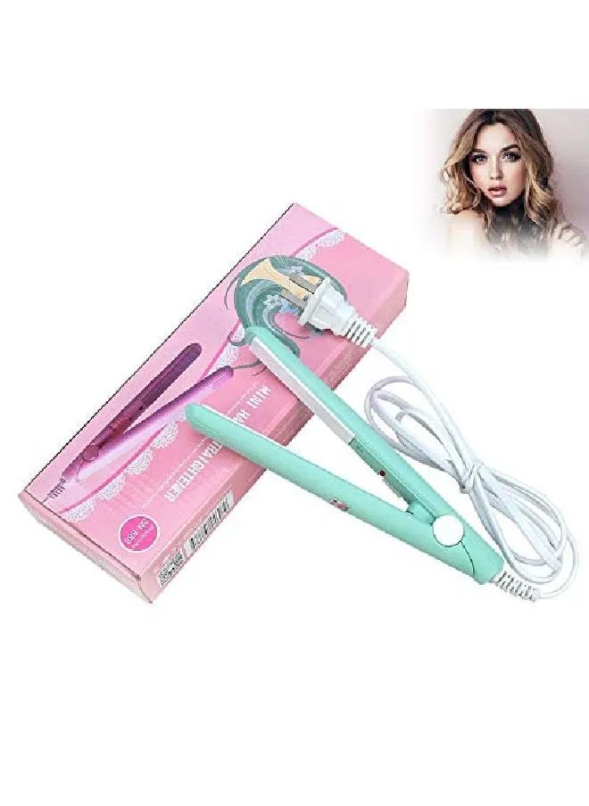 Hair Straightener And Curler 2 In 1 Mini Bangs Hair Straightener Beauty Flat Iron Heating Curler Ceramic Tourmaline Plate Ionic Flat Iron Hair Wave Curler & Straightener For Sleek Results (Green)-1