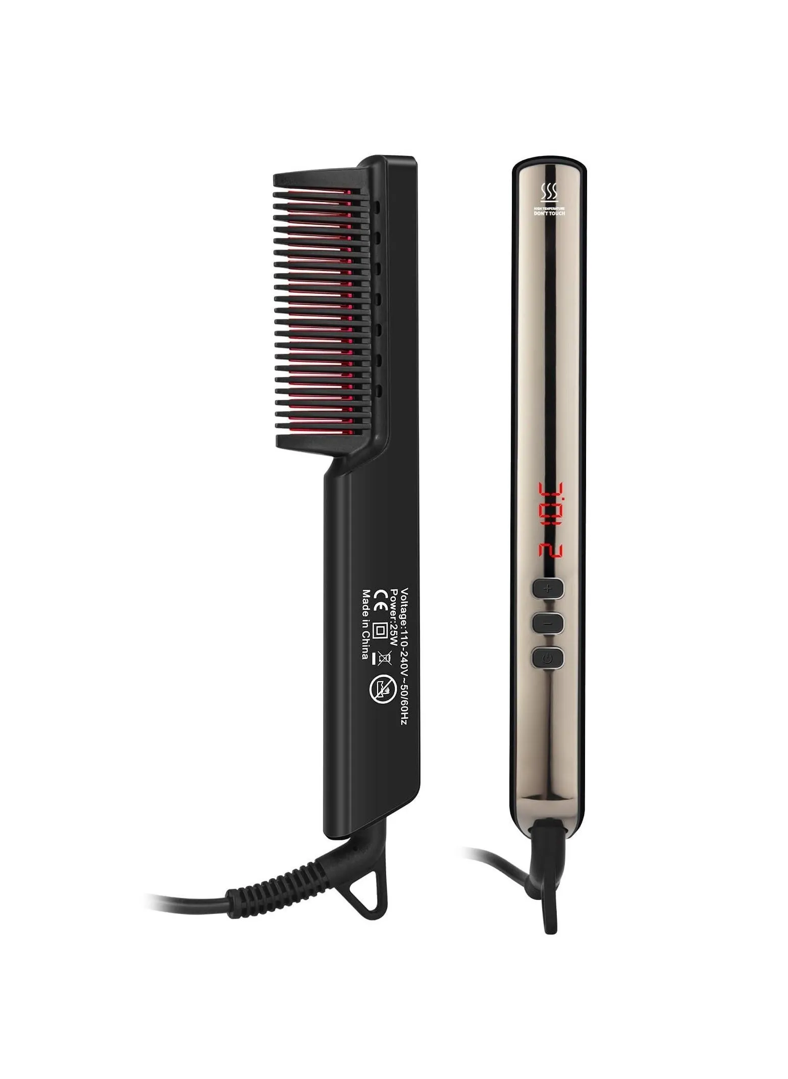 Hair Straightener Brush 2 in 1 Beard and Straightening Comb 60s Ceramic PTC Heating with 6 Temperature Anti Scald Design for Women Men All Type-1