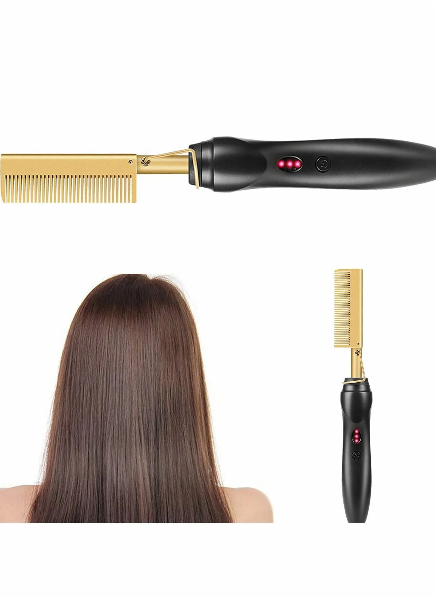 Hair Straightener Brush, Electric Heating Comb, Portable Travel Anti-Scald Beard Press Ceramic Security Curling Iron Fast Hot Anti-Scald, Easy to Use-1