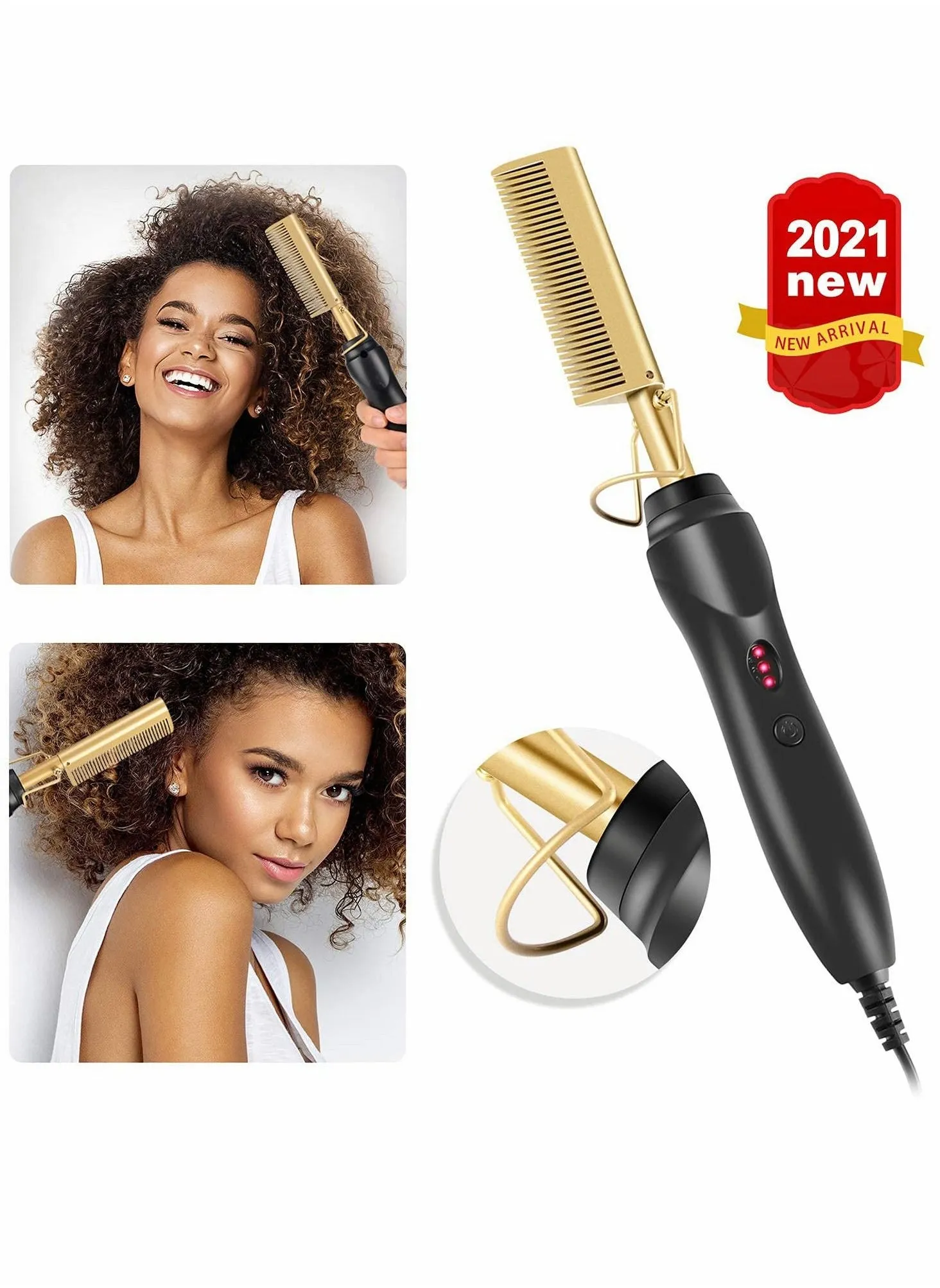 Hair Straightener Brush, Electric Heating Comb, Portable Travel Anti-Scald Beard Press Ceramic Security Curling Iron Fast Hot Anti-Scald, Easy to Use-2