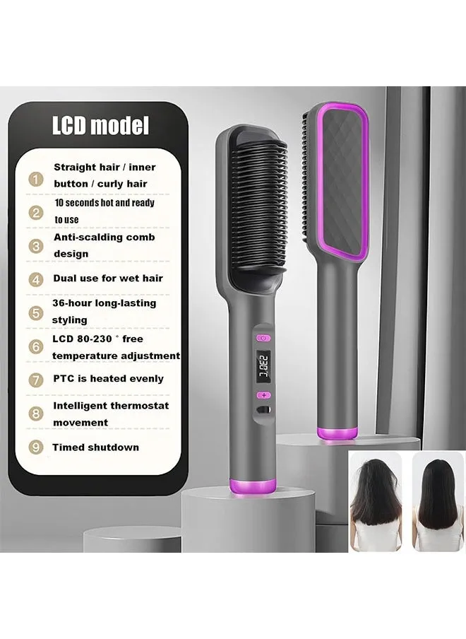 Hair Straightener Brush, Hair Iron with Built-in Comb, Fast Heating & 5 Temp Settings & Anti-Scald, Perfect for Professional Salon at Home, Reduces Styling Time, TYMO RING Type G 3 Pin UK Plug-2