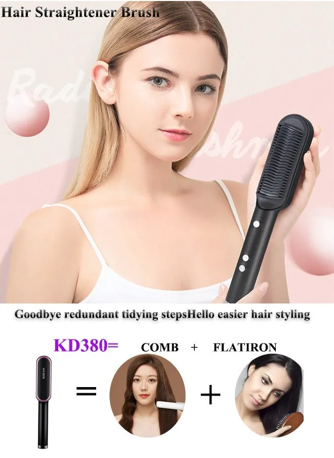 Hair Straightener Brush Hair Straightening Iron with Built-in Comb, 20s Fast Heating 5 Gears Settings Anti-Scald Perfect for Professional Salon at Home-2