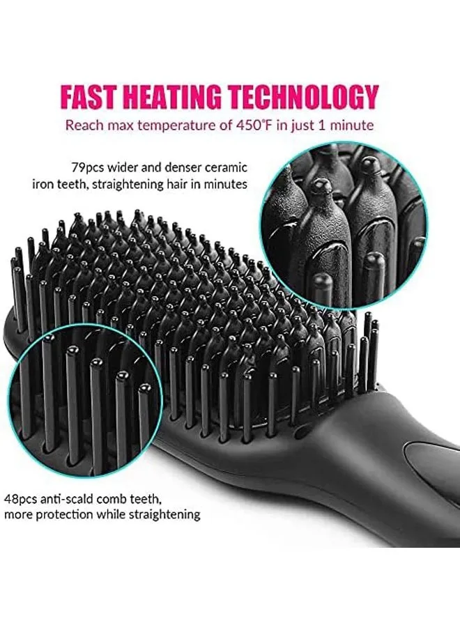 Hair Straightener Brush, Ionic Hair Straightening Brush with Fast MCH Ceramic Heating, Anti-Scald, Auto Temperature Lock and Auto-Off Function, Portable Straightening Comb for Home-2