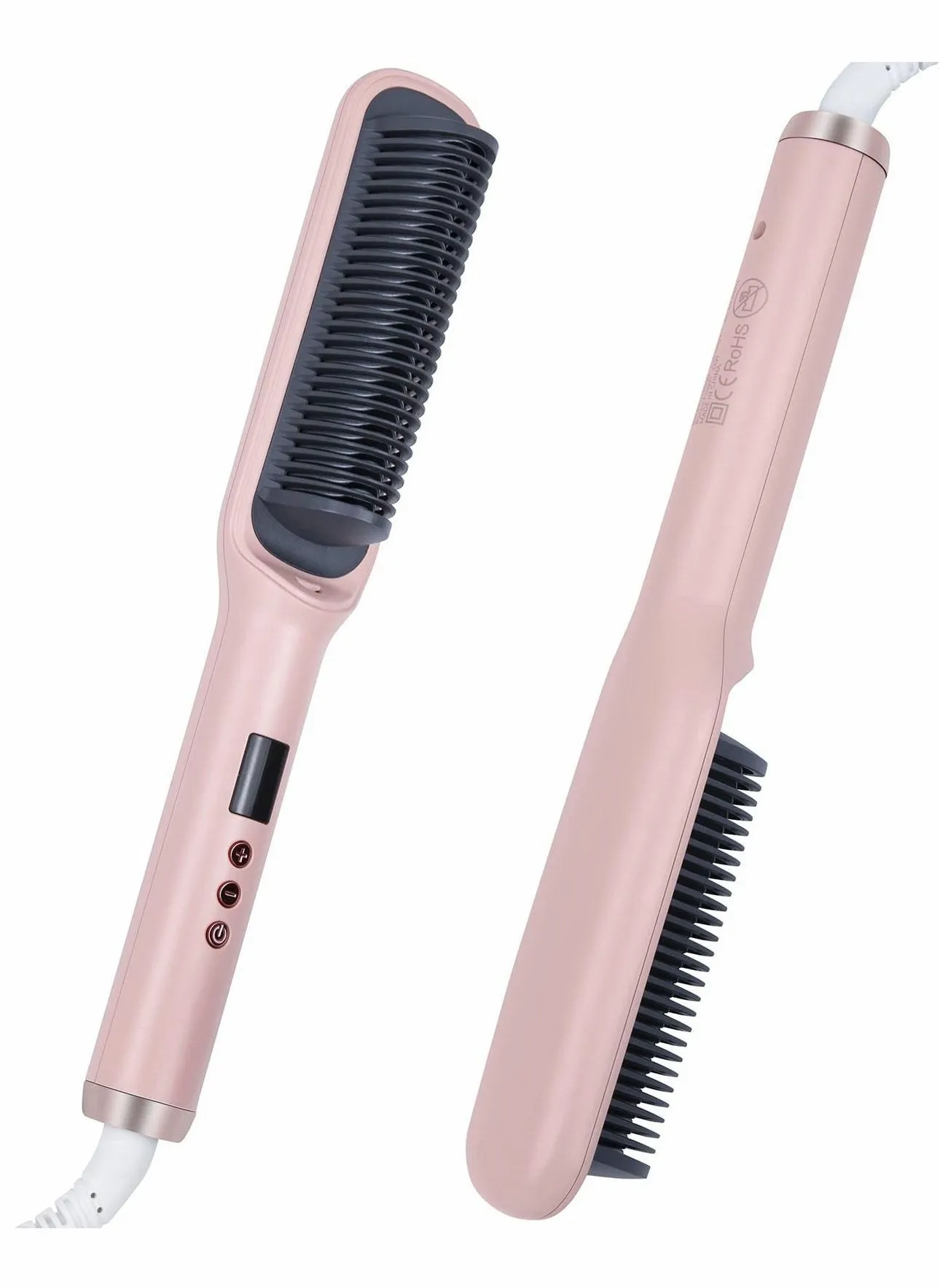 Hair Straightener Brush Negative Ionic Comb and Curler 2 in 1 Anti Scald with 9 Temperature Settings LED Screen, Perfect for Professional Salon at Home, Sakura Pink-1