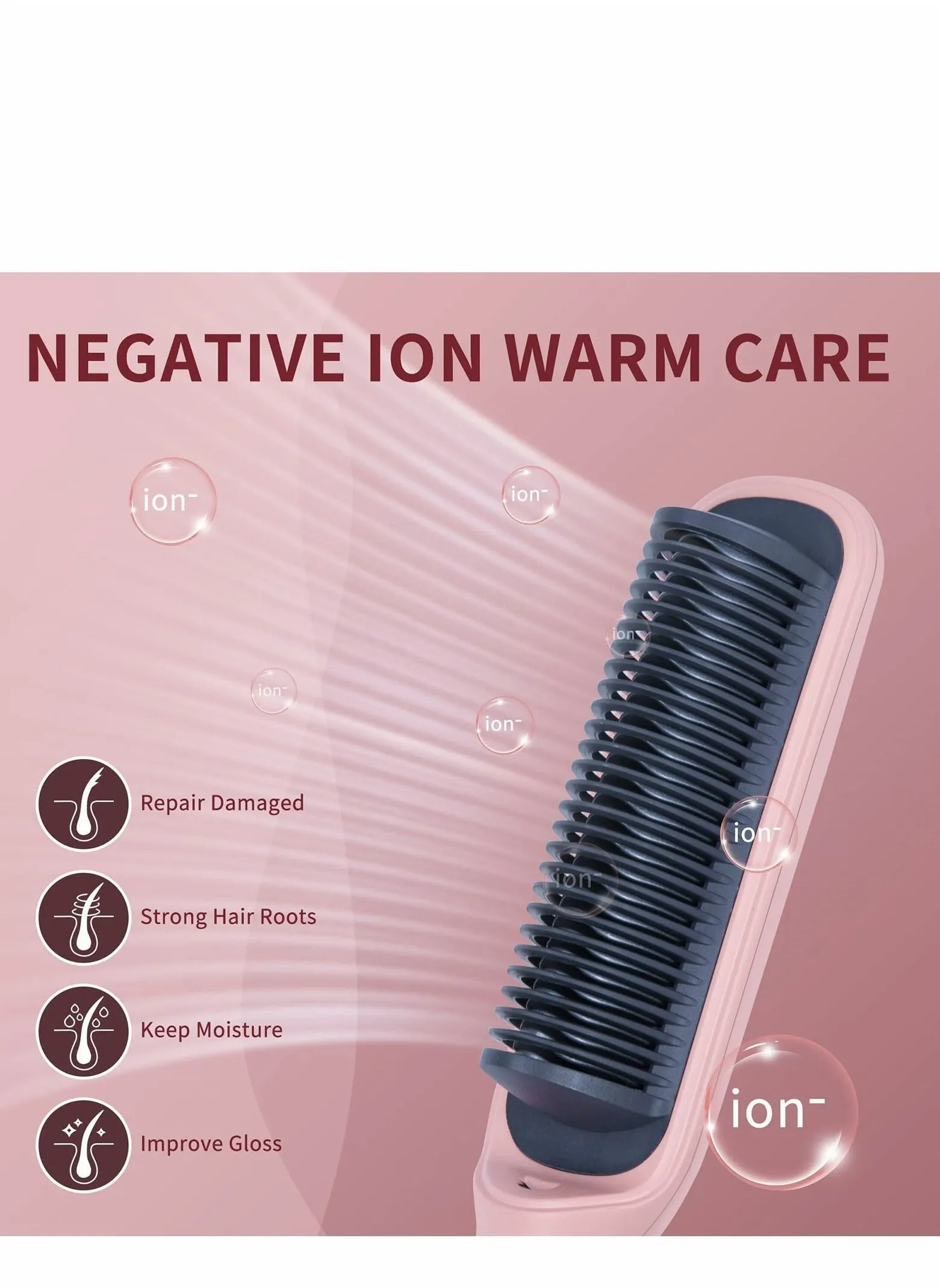 Hair Straightener Brush Negative Ionic Comb and Curler 2 in 1 Anti Scald with 9 Temperature Settings LED Screen, Perfect for Professional Salon at Home, Sakura Pink-2