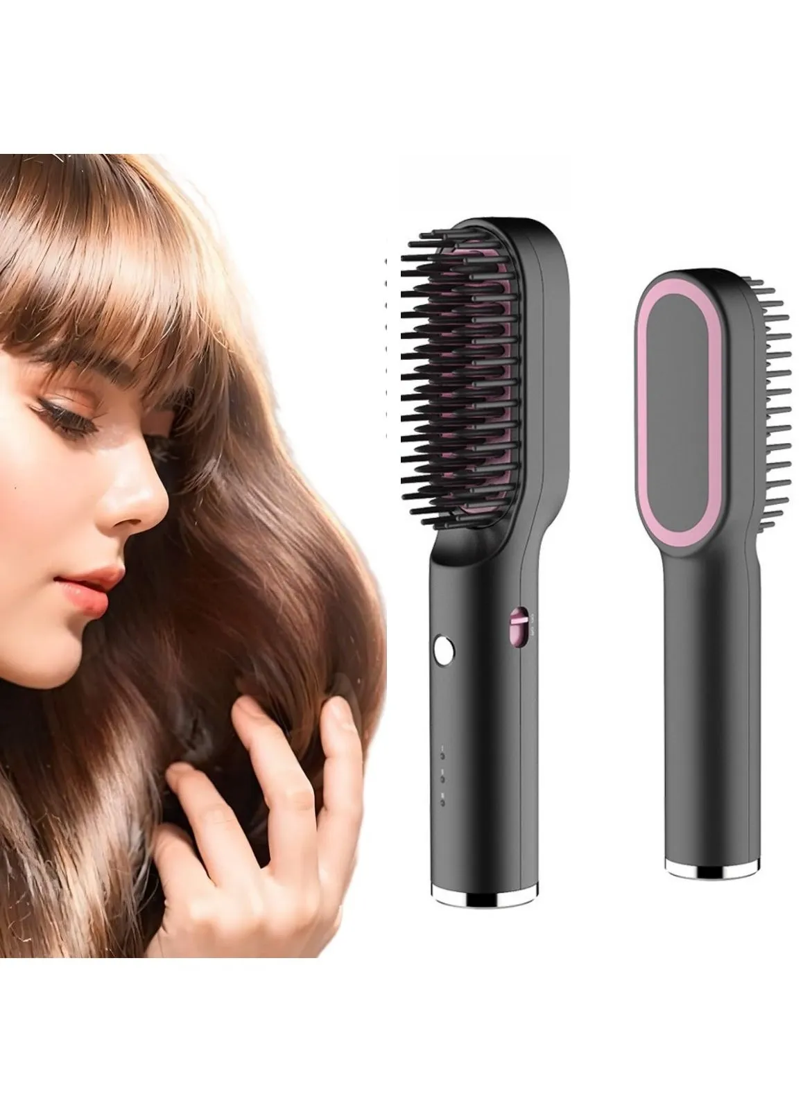 Hair Straightener Brush - Portable Hot Comb for Travel, Negative Ion Straightening Iron with Built-in Comb, 3 Temp Settings, Anti-Scald-1