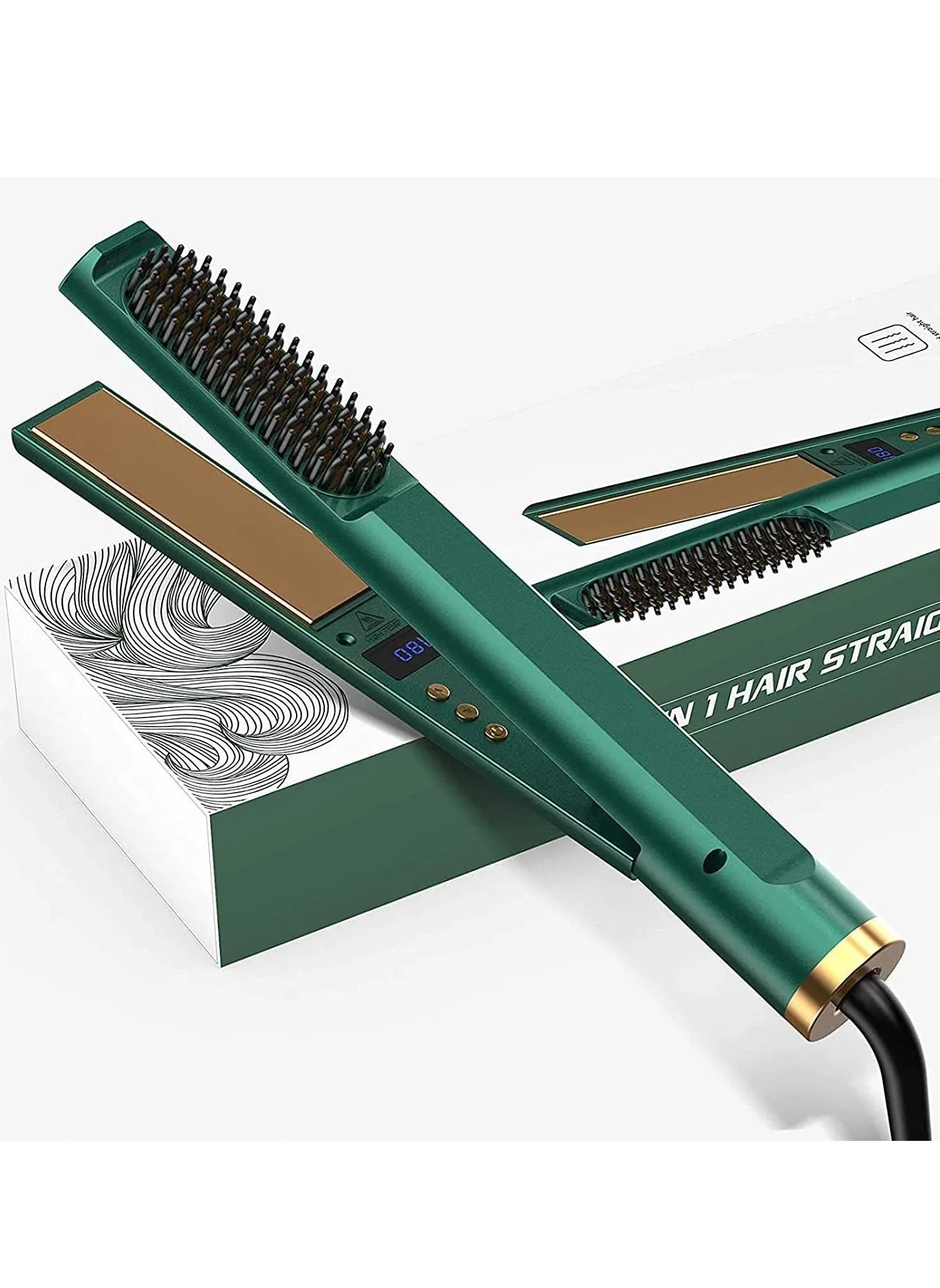 Hair Straightener Flat Iron, Straightening with Built-in Comb, 3in1 Tourmaline Ceramic, Brush for 12 Gears Temperature Settings For All Type-1