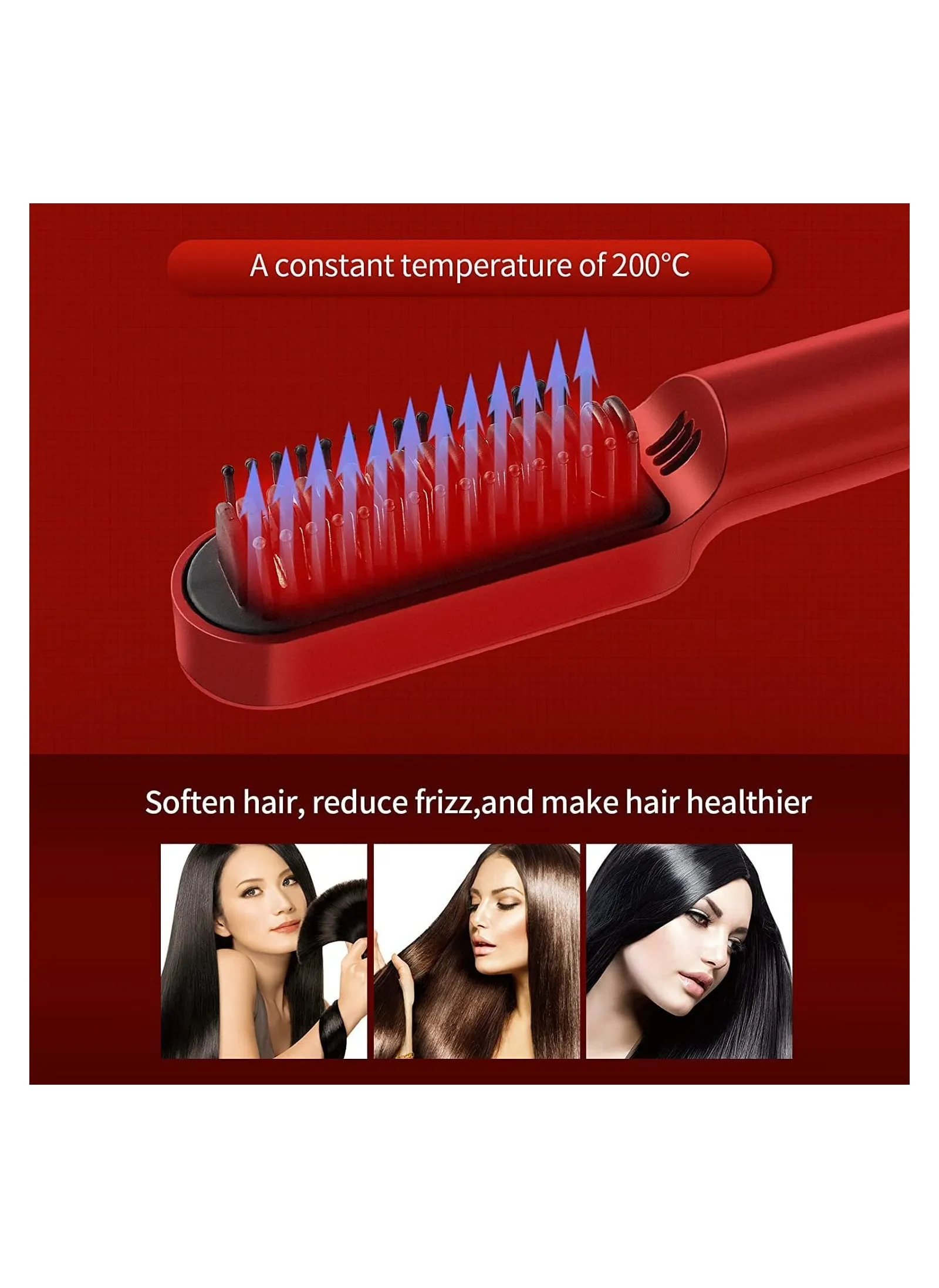 Hair Straightener Hot Brush Hair Straightening Comb with PTC Heating Smoothing Brush Negative Ion Care Anti Scald Design for Women's All Hair TypeIdeal for Best Gift-2