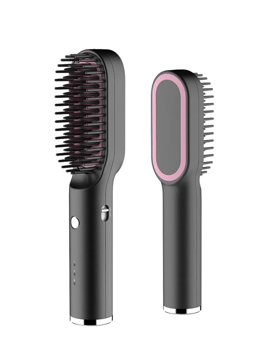 Hair Straightening Brush, Cordless with 3 Levels Adjustable Temp, Auto-Off Anti-Scald Travel Curler Styler Type C Hair Straightener Comb,Black-1